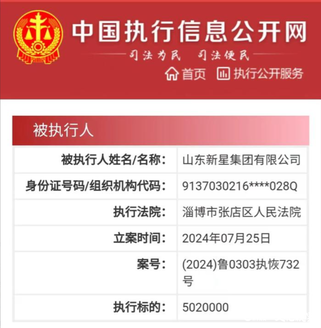茅台山东经销商山东新星集团有限公司因合同纠纷被执行502万元