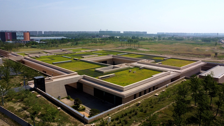 航拍大河村遗址博物馆新馆。王羿摄