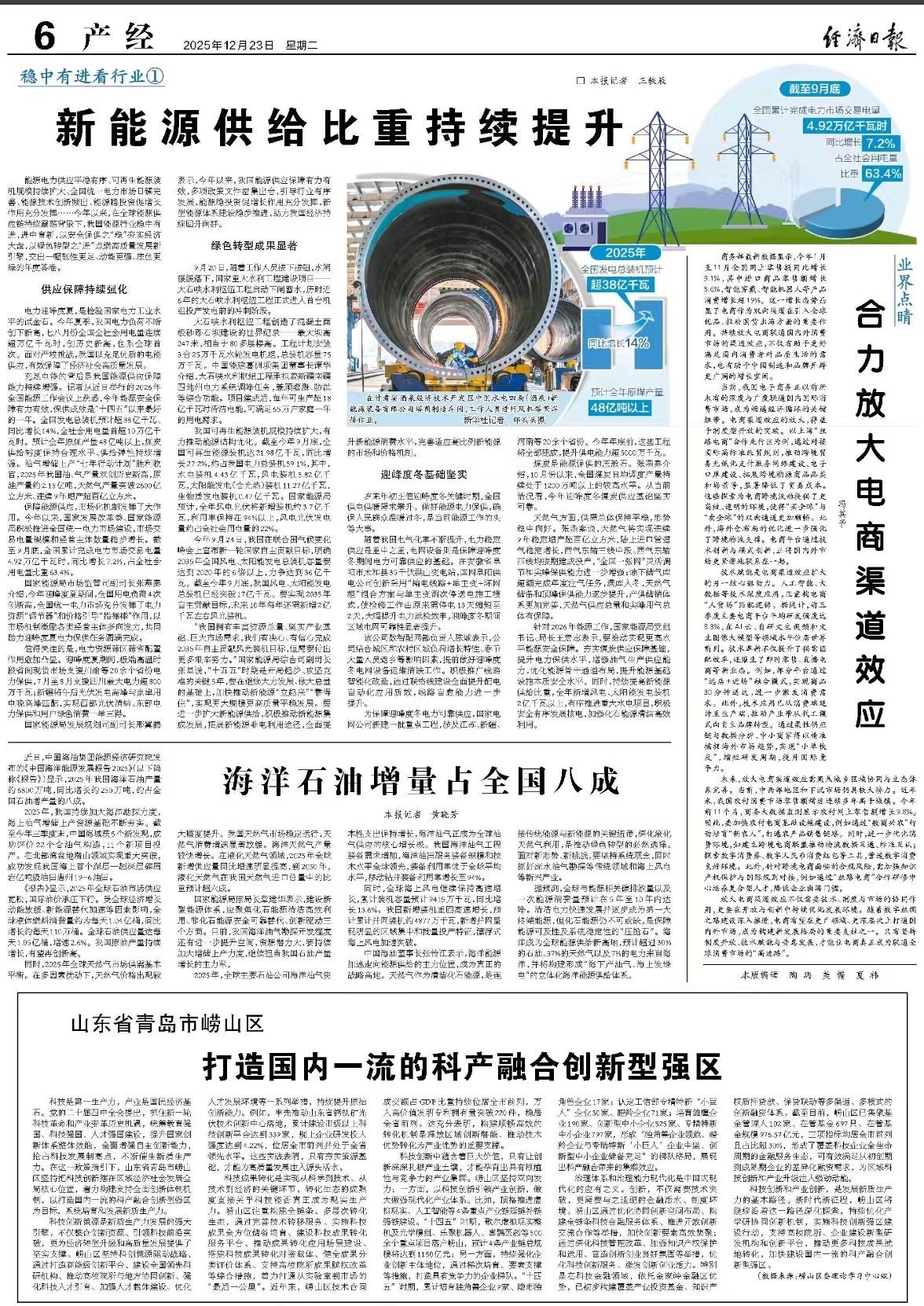 央媒看青岛 | 《经济日报》关注:崂山区打造国内一流的科产融合创新型强区_青岛日报